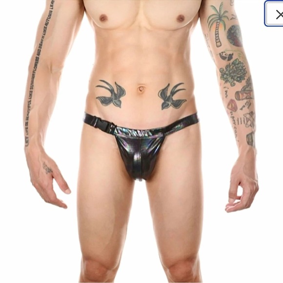 Mens Bikini PU Leather Swim Trunks - Picture 2 of 3